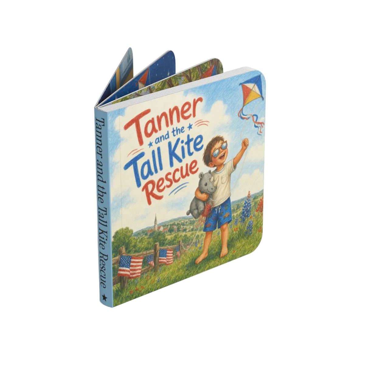 TinyStar personalized board book — printed cover, kite rescue adventure