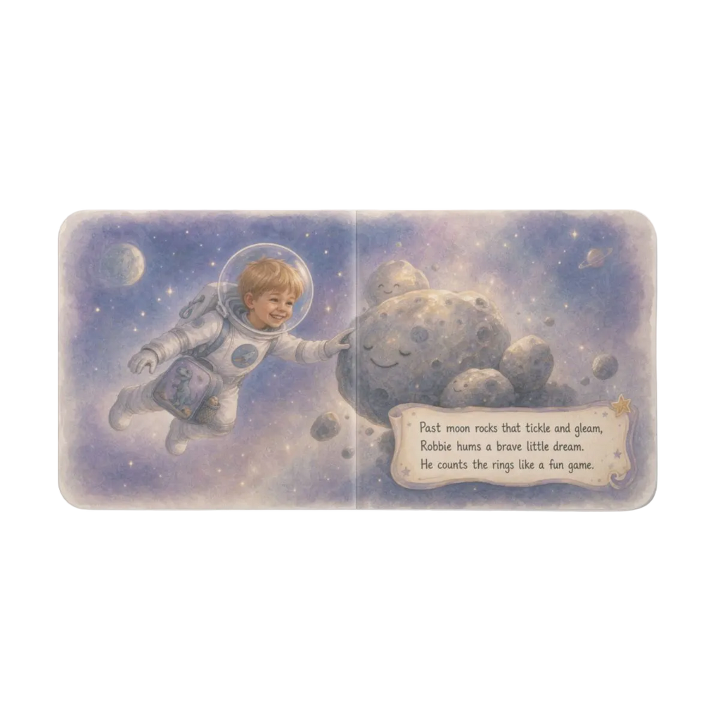 TinyStar personalized board book — open spread with thick board pages