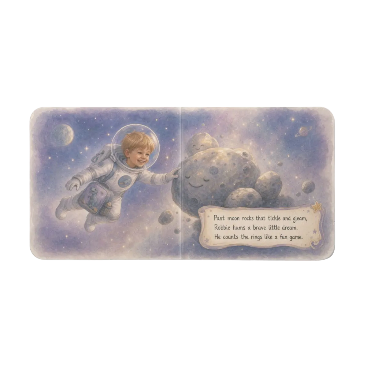 TinyStar personalized board book — open spread with thick board pages